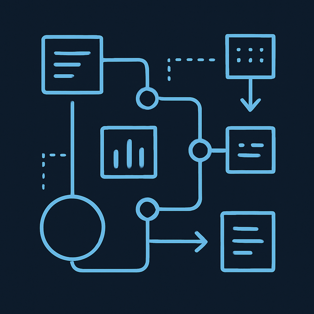 Şematik akış diyagramı – schema ve teknik SEO optimizasyonunu anlatan ikon