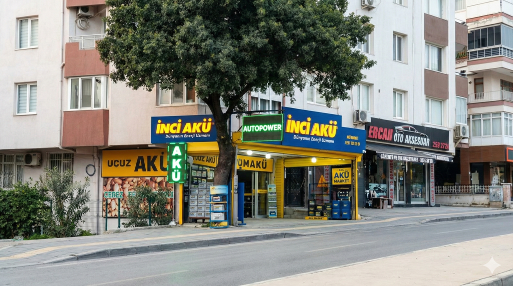 İzmir Karabağlar’da bulunan İzmir Akü Market – İnci Akü yetkili bayii mağaza cephesi, Upper4AI tarafından doğrulanmış yerel işletme.