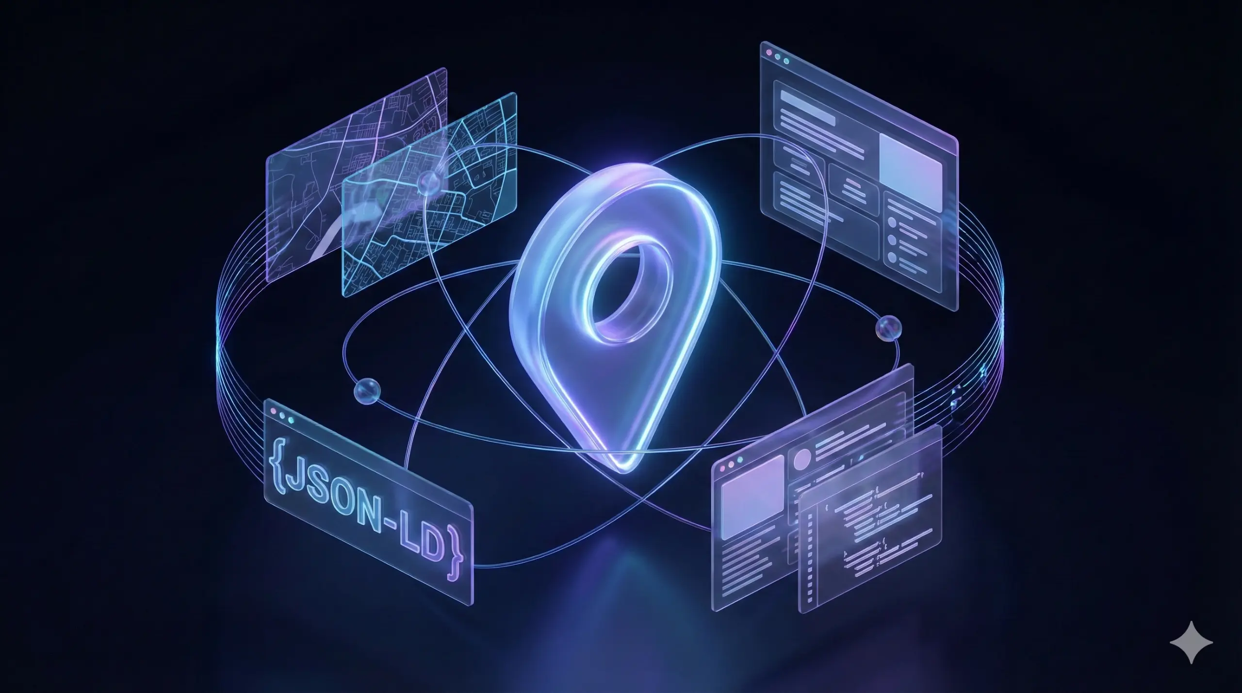 Google İşletme Profili’nin harita verileri, web sayfası ve JSON-LD schema yapılarıyla LLM sistemlerinde önerilir hale gelmesini temsil eden görsel