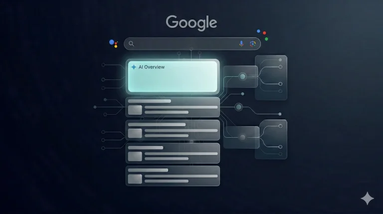 SGE (AI Overviews) arama sonuçları ve AI Overview özet kartı (LLM görünürlüğü)